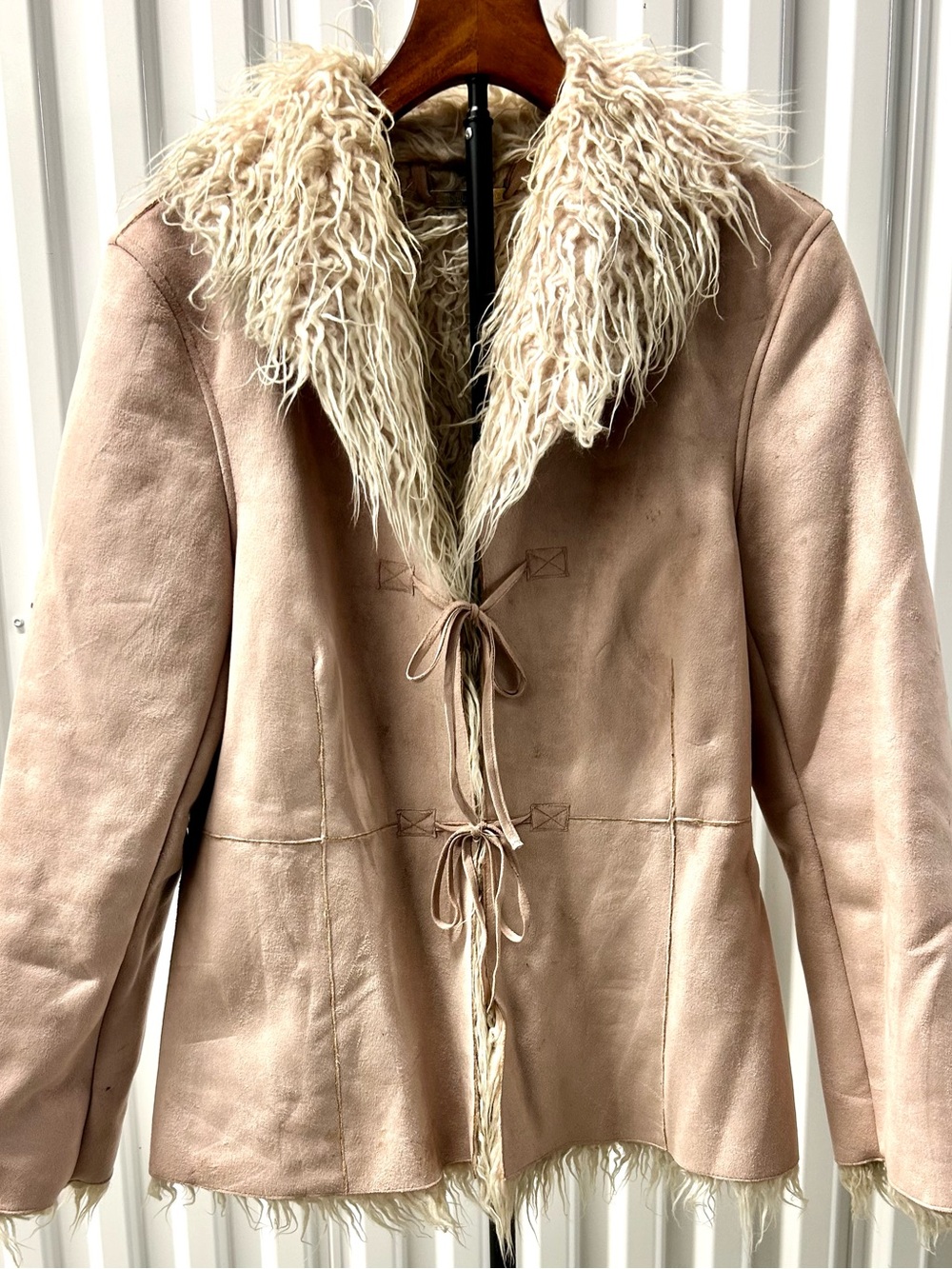 Brandon Thomas Blush Suede Jacket with Shearling Trim, L